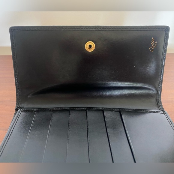 Cartier Black Leather and Gold Panthere Trifold Wallet - Picture 11 of 15